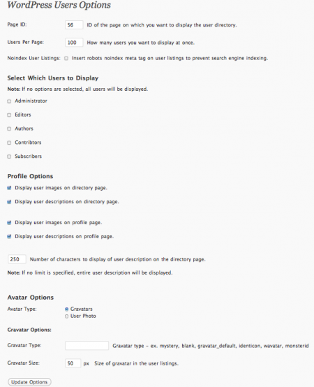 WordPress Users Options